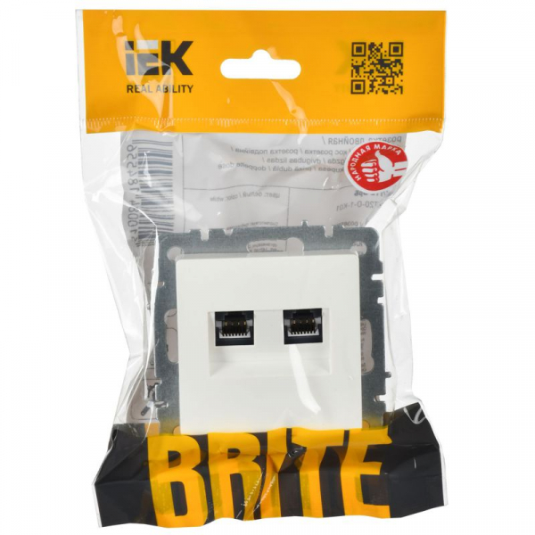 Розетка двойная СП RJ11+RJ45 кат.5E BRITE РК/Т12-БрБ механизм бел. IEK BR-KT20-O-1-K01 ТехноИмпульс