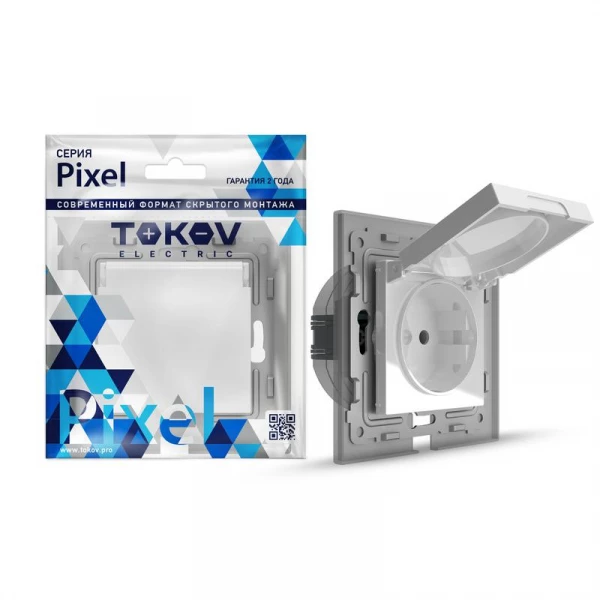 Розетка 1-м СП Pixel IP44 с заземл. с крышкой механизм бел. TOKOV ELECTRIC TKE-PX-R1ZSW1-C01-IP44 ТехноИмпульс