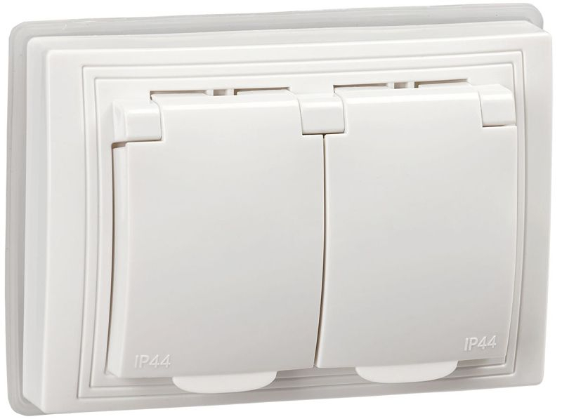 Розетка 2-м СП Кварта РСбш12-3-КБ-44 16А IP44 с заземл. защ. шторки бел. GENERICA KV-R26-16-44-K01 ТехноИмпульс