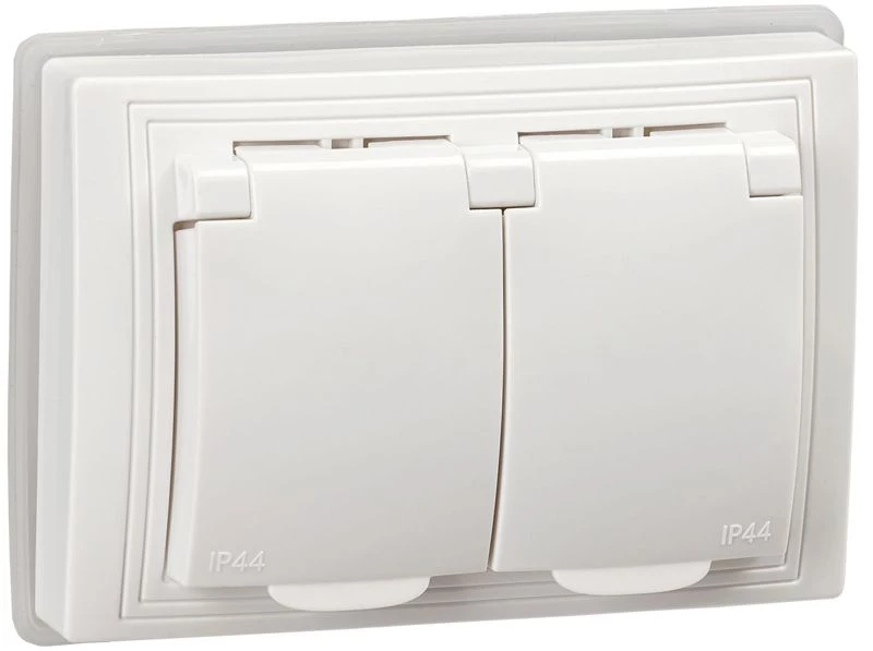 Розетка 2-м СП Кварта РСбш12-3-КБ-44 16А IP44 с заземл. защ. шторки бел. GENERICA KV-R26-16-44-K01 ТехноИмпульс