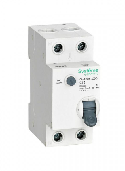 Выключатель автоматический дифференциального тока City9 Set (АВДТ) 1P+N C 16А 6кА 10мА Тип-A 230В SE C9D61616 ТехноИмпульс