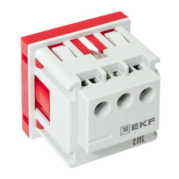 Розетка 45х45 (2 модуля) с заземл. прямая красн. EKF E2MR16-028-70 ТехноИмпульс