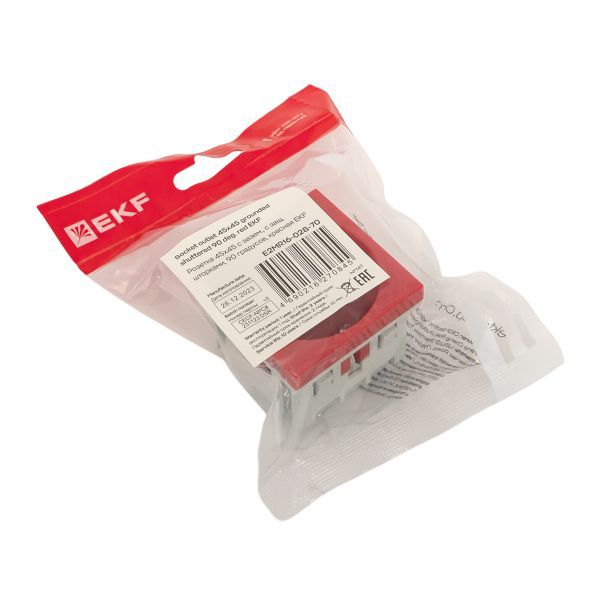 Розетка 45х45 (2 модуля) с заземл. прямая красн. EKF E2MR16-028-70 ТехноИмпульс