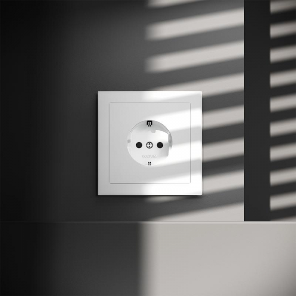Розетка 1-м СП S70 16А с заземл. защ. шторки механизм бел. матов. Voltum VLS040202 ТехноИмпульс