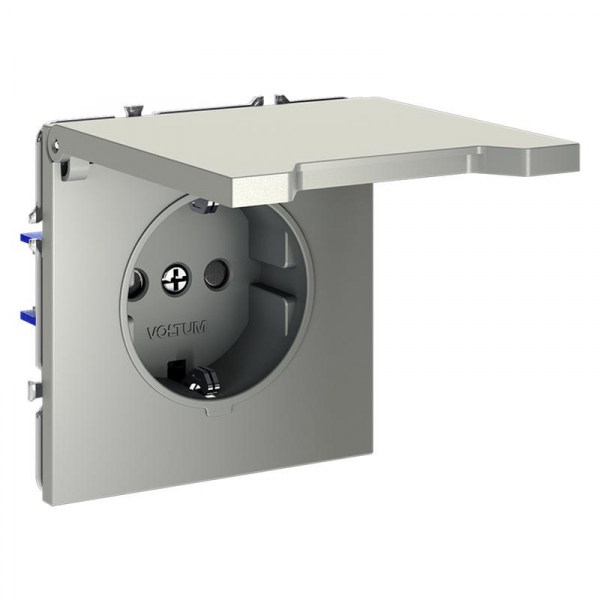 Розетка 1-м СП S70 16А с заземл. защ. шторки + крышка механизм сталь Voltum VLS040305 ТехноИмпульс