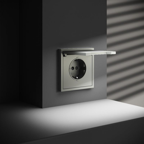 Розетка 1-м СП S70 16А с заземл. защ. шторки + крышка механизм сталь Voltum VLS040305 ТехноИмпульс