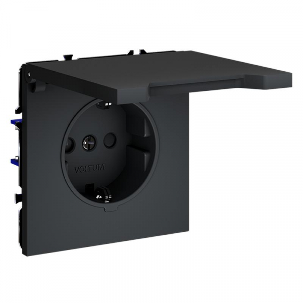 Розетка 1-м СП S70 16А с заземл. защ. шторки + крышка механизм графит Voltum VLS040307 ТехноИмпульс