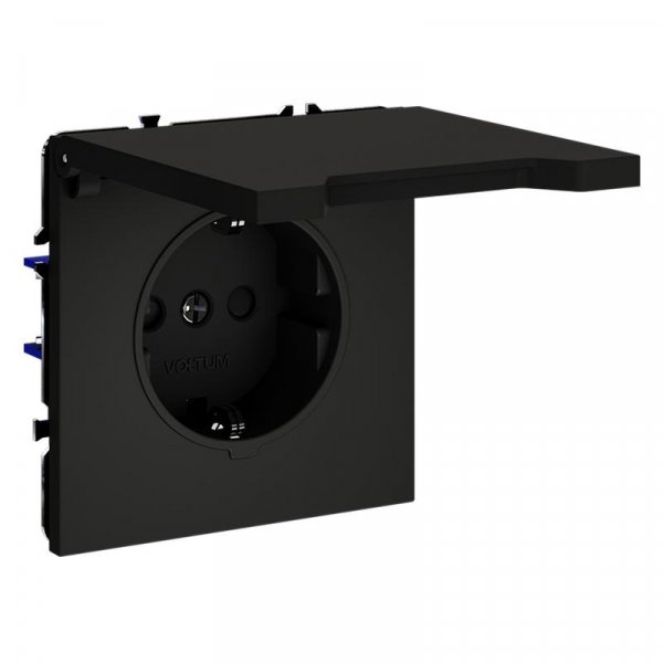 Розетка 1-м СП S70 16А с заземл. защ. шторки + крышка механизм черн. матов. Voltum VLS040308 ТехноИмпульс