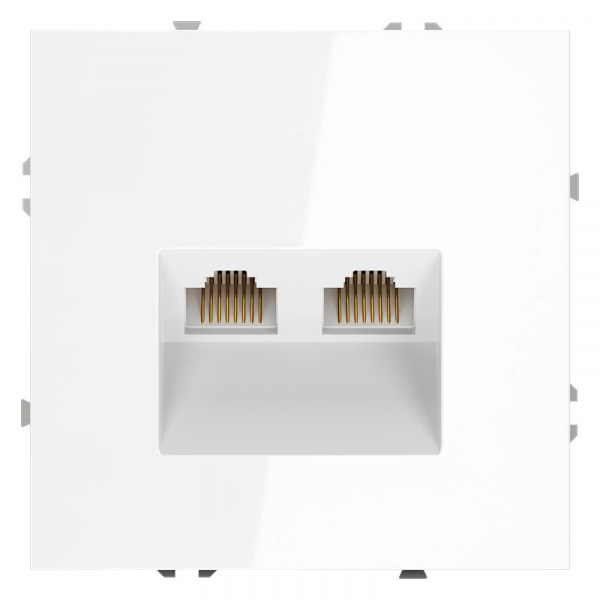 Розетка компьютерная 2-м СП S70 RJ45 + RJ45 кат.6 механизм бел. глянцевый Voltum VLS060201 ТехноИмпульс