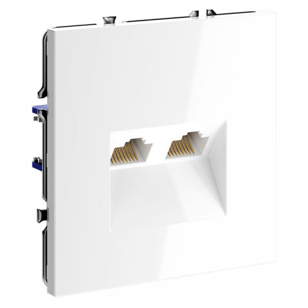 Розетка компьютерная 2-м СП S70 RJ45 + RJ45 кат.6 механизм бел. глянцевый Voltum VLS060201 ТехноИмпульс