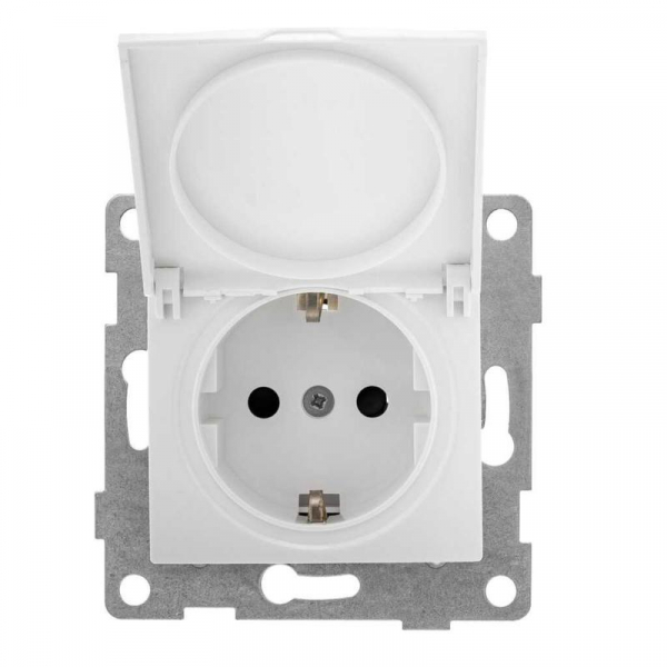Розетка 1-м СП Bravo 16А 250В с заземл. защ. шторки с крышкой механизм бел. GUSI С10Р91-001 ТехноИмпульс