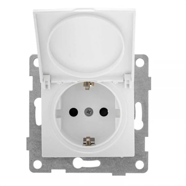 Розетка 1-м СП Bravo 16А 250В с заземл. защ. шторки с крышкой механизм бел. GUSI С10Р91-001 ТехноИмпульс