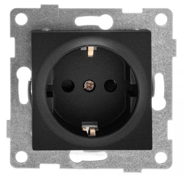 Розетка 1-м СП Ugra 16А 250В с заземл. защ. шторки механизм графит GUSI С11Р4-010 ТехноИмпульс