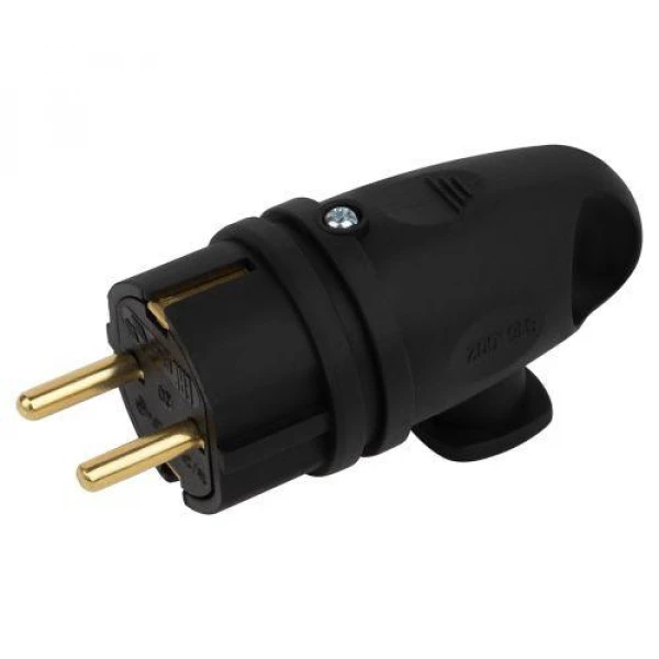 Вилка VX11-B-IP44 16А IP44 с кольцом угловая с заземл. каучук черн. ЭРА Б0055416 ТехноИмпульс