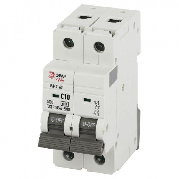 Выключатель автоматический 2п C 10А 6кА ВА47-63 PRO VA63-2P10C6 Эра Б0063152 ТехноИмпульс