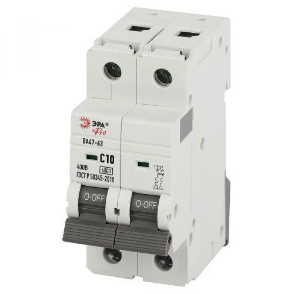 Выключатель автоматический 2п C 10А 6кА ВА47-63 PRO VA63-2P10C6 Эра Б0063152 ТехноИмпульс