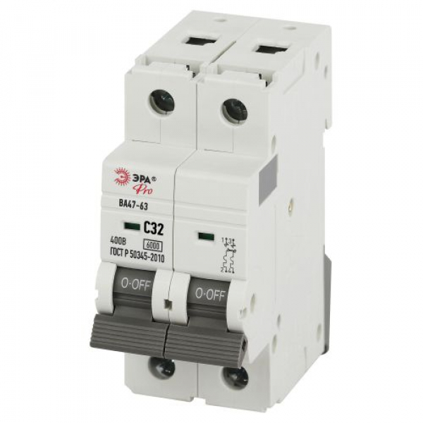 Выключатель автоматический 2п C 32А 6кА ВА47-63 PRO VA63-2P32C6 Эра Б0063156 ТехноИмпульс