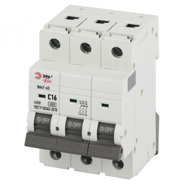 Выключатель автоматический 3п C 16А 6кА ВА47-63 PRO VA63-3P16C6 Эра Б0063168 ТехноИмпульс
