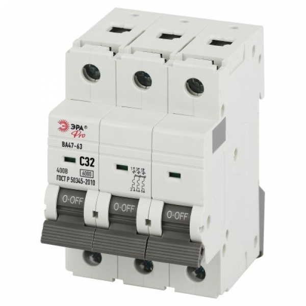 Выключатель автоматический 3п C 32А 6кА ВА47-63 PRO VA63-3P32C6 Эра Б0063171 ТехноИмпульс