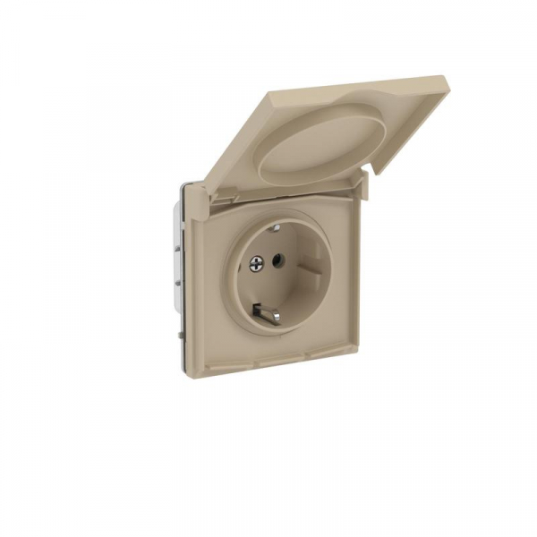 Розетка силовая KANT IP44 2P+E защ. шторки с крышкой ванильн. марципан DKC 7015013 ТехноИмпульс