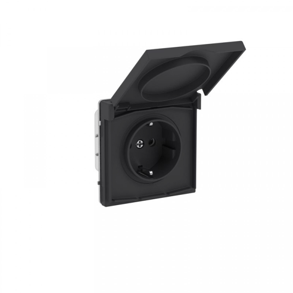 Розетка силовая KANT IP44 2P+E защ. шторки с крышкой черн. уголь DKC 7012013 ТехноИмпульс