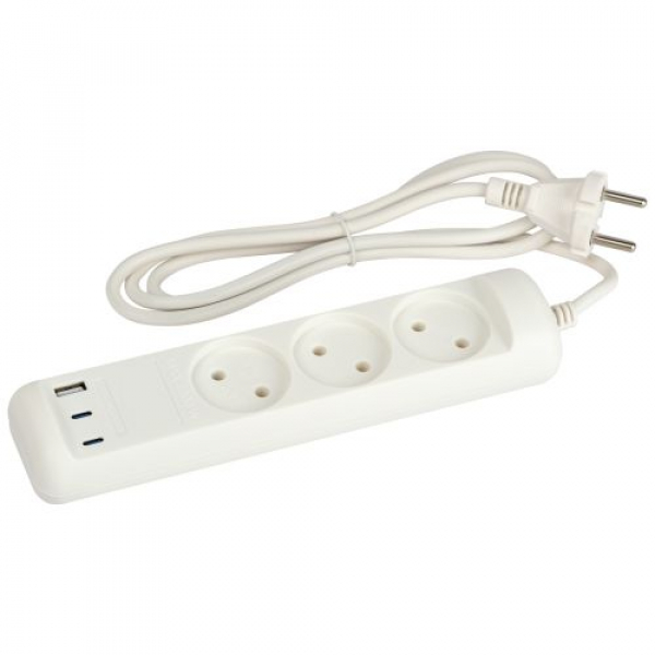 Удлинитель электрический U-3-1.5m-USB-W 3 розетки + 3xUSB A+C 1.5м 10А бел. Эра Б0069075 ТехноИмпульс