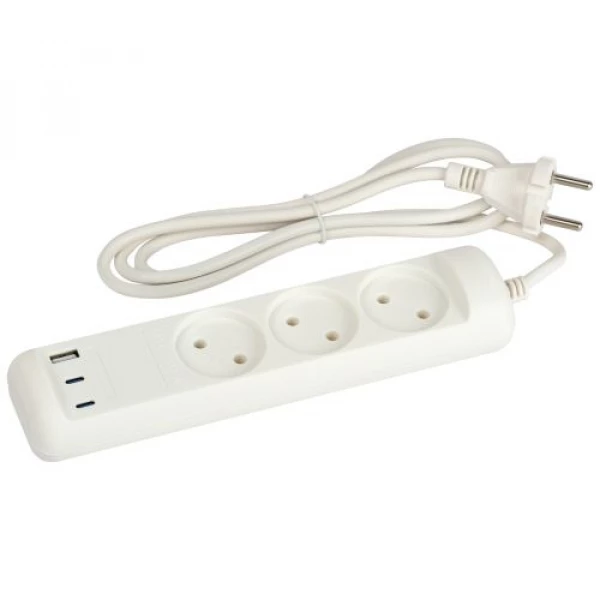 Удлинитель электрический U-3-1.5m-USB-W 3 розетки + 3xUSB A+C 1.5м 10А бел. Эра Б0069075 ТехноИмпульс