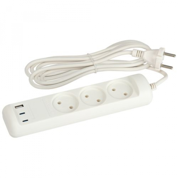 Удлинитель электрический U-3-3m-USB-W 3 розетки + 3xUSB A+C 3м 10А бел. Эра Б0069076 ТехноИмпульс