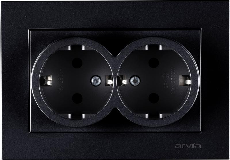 Розетка 2-м СП KAREN 16А IP20 с заземл. в сборе черн. ARVIA 20 07 2000 907 ТехноИмпульс