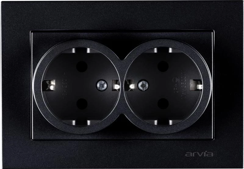 Розетка 2-м СП KAREN 16А IP20 с заземл. в сборе черн. ARVIA 20 07 2000 907 ТехноИмпульс