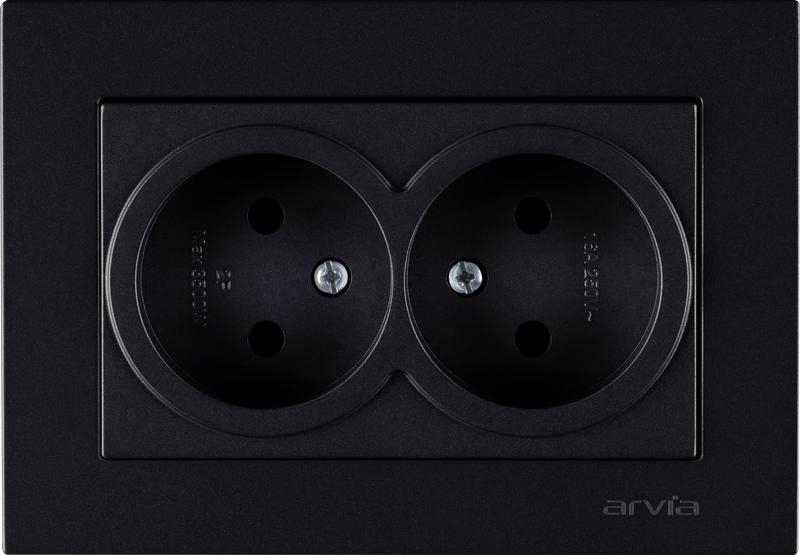 Розетка 2-м СП KAREN 16А IP20 без заземл. в сборе черн. ARVIA 20 07 2000 908 ТехноИмпульс