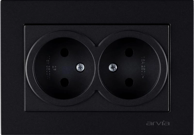 Розетка 2-м СП KAREN 16А IP20 без заземл. в сборе черн. ARVIA 20 07 2000 908 ТехноИмпульс