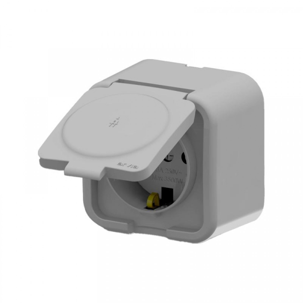 Розетка 1-м СП ARIA 16А IP20 с заземл. с крышкой сер. ARVIA 25 22 1000 218 ТехноИмпульс