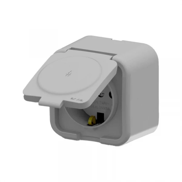 Розетка 1-м СП ARIA 16А IP20 с заземл. с крышкой сер. ARVIA 25 22 1000 218 ТехноИмпульс