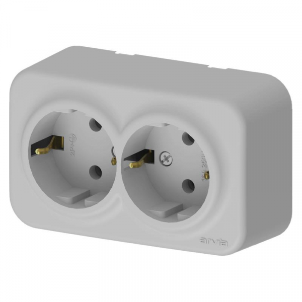 Розетка 2-м СП ARIA 16А IP20 с заземл. сер. ARVIA 25 22 1000 907 ТехноИмпульс