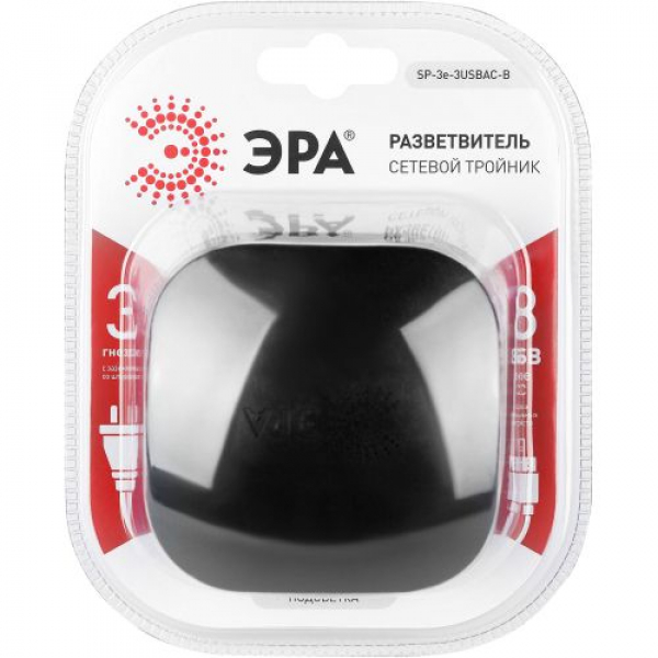 Разветвитель 3-м SP-3e-3USBAC-B + 3 USB A+C с заземл. со шторками 16А чер. Эра Б0069082 ТехноИмпульс