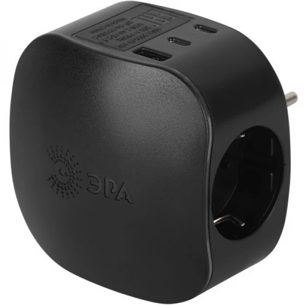 Разветвитель 3-м SP-3e-3USBAC-B + 3 USB A+C с заземл. со шторками 16А черн. Эра Б0069082 ТехноИмпульс