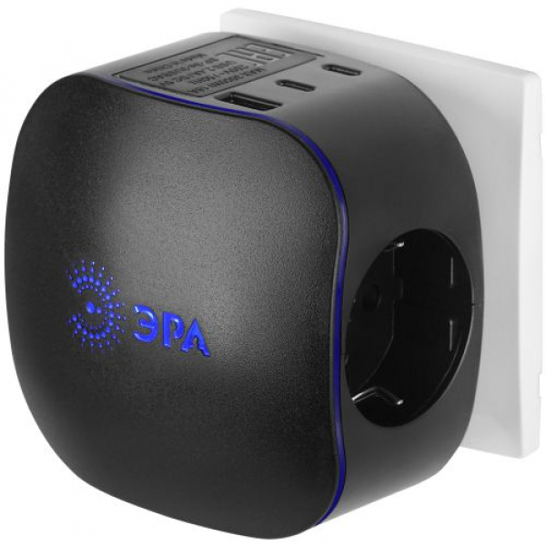 Разветвитель 3-м SP-3e-3USBAC-B + 3 USB A+C с заземл. со шторками 16А чер. Эра Б0069082 ТехноИмпульс