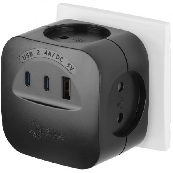 Разветвитель 4-м SP-4-3USBAC-B + 3 USB A+C со шторками 10А черн. Эра Б0069084 ТехноИмпульс