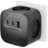Разветвитель 4-м SP-4-3USBAC-B + 3 USB A+C со шторками 10А черн. Эра Б0069084 ТехноИмпульс