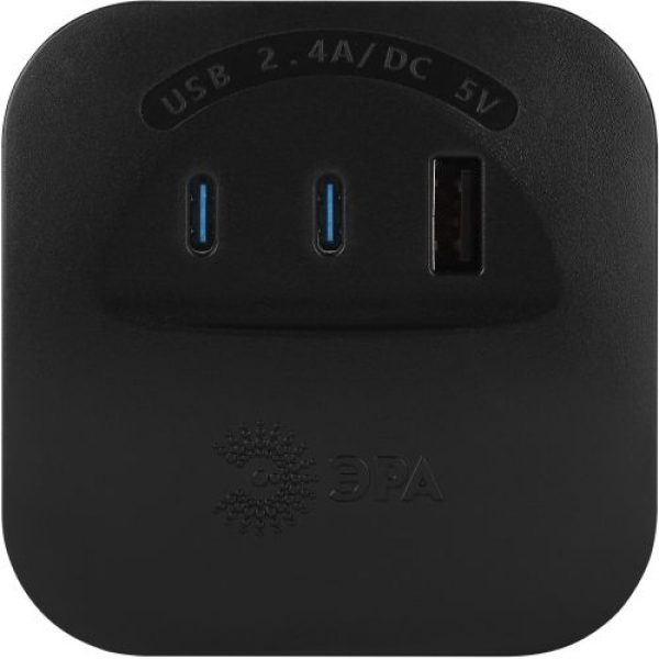 Разветвитель 4-м SP-4-3USBAC-B + 3 USB A+C со шторками 10А чер. Эра Б0069084 ТехноИмпульс