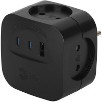 Разветвитель 4-м SP-4-3USBAC-B + 3 USB A+C со шторками 10А чер. Эра Б0069084 ТехноИмпульс