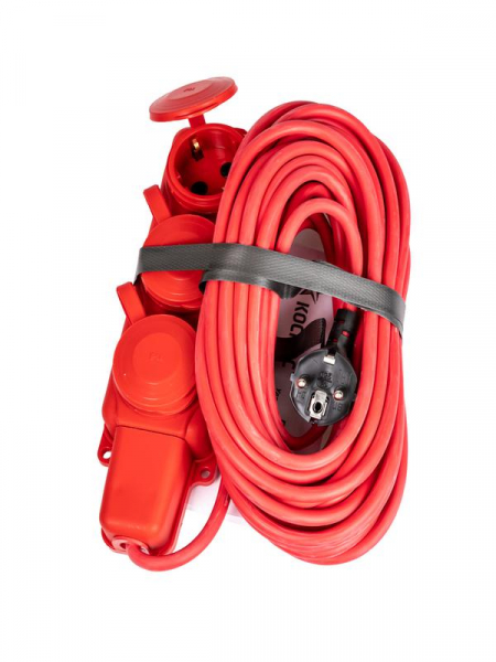Удлинитель на каучуковой колодке 3х10м 16А IP44 250В 4кВт каучук КГ 3х2.5 красн. УХз16 Россия КОСМОС YKsm10m-3g(16A)KG-R ТехноИмпульс