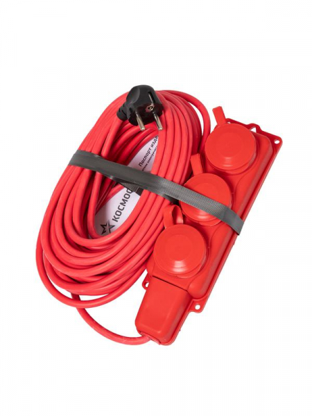 Удлинитель на каучуковой колодке 3х15м 16А IP44 250В 4кВт каучук КГ 3х2.5 красн. УХз16 Россия КОСМОС YKsm15m-3g(16A)KG-R ТехноИмпульс