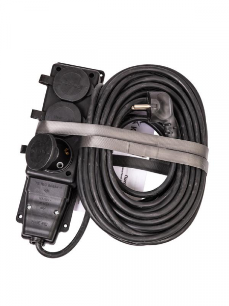 Удлинитель на каучуковой колодке 3х15м 16А IP44 250В 4кВт каучук КГ 3х2.5 черн. УХз16 Россия КОСМОС YKsm15m-3g(16A)KG-B ТехноИмпульс