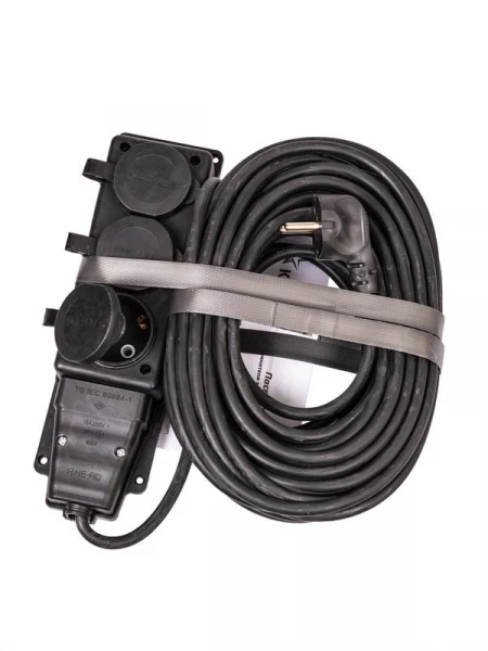 Удлинитель на каучуковой колодке 3х15м 16А IP44 250В 4кВт каучук КГ 3х2.5 черн. УХз16 Россия КОСМОС YKsm15m-3g(16A)KG-B ТехноИмпульс