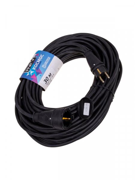Удлинитель-шнур 1х30м 16А IP44 250В 4кВт черн. каучук КГ 3х2.5 УХз16 Россия КОСМОС YSHKsm30m-1g(16A)KG ТехноИмпульс