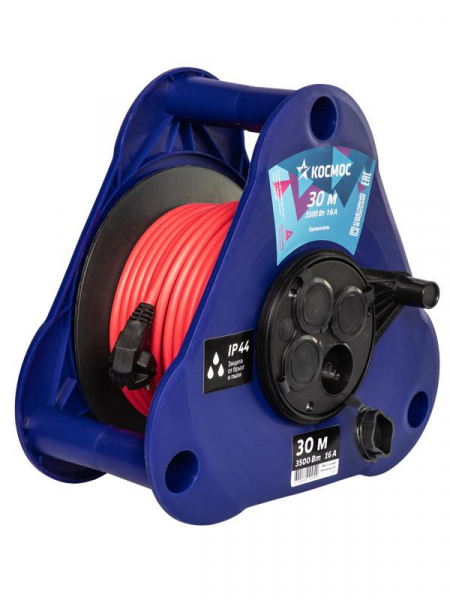 Удлинитель на треугольной катушке 4х30м 16А IP44 УКП 3500Вт ПВС 2х2.5 КОСМОС YKTKsm30m-4g(2.5)IP ТехноИмпульс