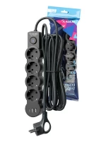 Удлинитель 3х5м с заземл. 10А IP20 USB 2500Вт 220В ПВС 3х1 с выкл. черн. КОСМОС YKsm5m4g-Z-VU10А-B ТехноИмпульс