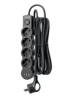Удлинитель 3х1.5м с заземл. 10А IP20 USB 2500Вт 220В ПВС 3х1 с выкл. черн. КОСМОС YKsm1.5m4g-Z-VU10А-B ТехноИмпульс